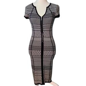 Caché Bodycon Sheath Dress Women's Black Stretchy Zipper Short Sleeve - XS